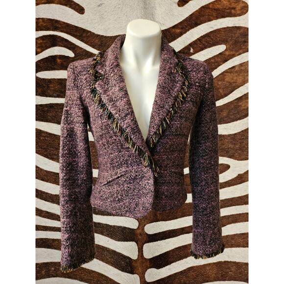 Vintage 90s Haute Couture Enrico Ferezi Italy Purple Knit Textured Blazer Sz 2 - Picture 1 of 6